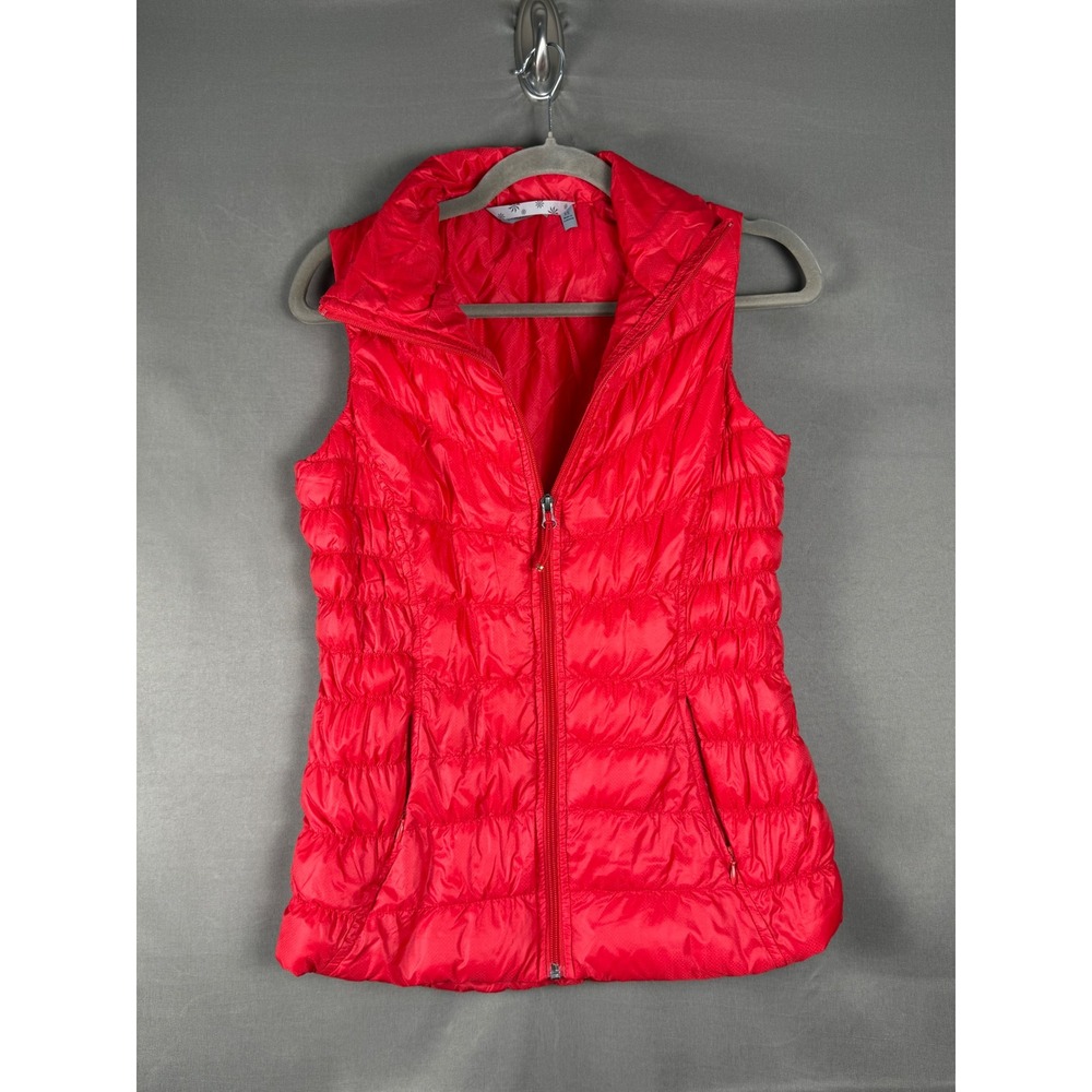 Athleta Puffer Vest Womens XS Red Goose Down Quilted Full Zip 138670-06
